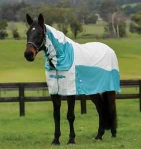 WeatherBeeta Kool Coat Airstream II Detachable Neck Fly Rug - White/Mint - Picture 1 of 4
