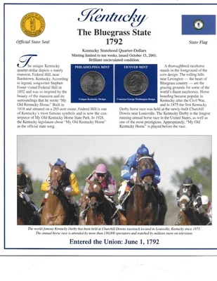 2001 Kentucky P&D Postal Commemorative Society Statehood Quarters & Stamps - Image 1 of 2