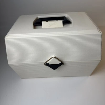 Vintage Caboodles Beauty Organizer Makeup Case Model 2700 White Box Black Handle - Image 1 of 4