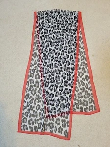Vtg Echo Scarf Leopard Print Silk Hand Rolled Edge 50" x 11" Red Cream Black - Picture 1 of 3