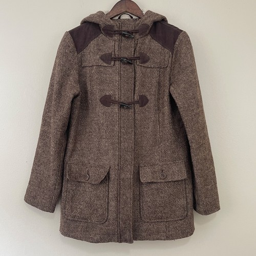 VETEMENTS Prana Megan cappotto misto lana giacca donna marrone medio tweed toggle con cappuccio