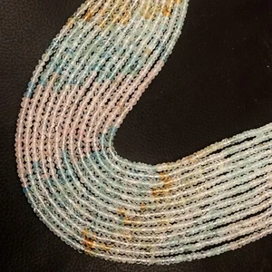 Natürlicher Aquamarin Facettiert Rondell Edelstein Perlen 13 Zoll Strang 3-4 mm Perlen - Bild 1 von 6