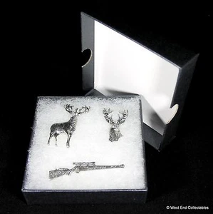 Deer Hunting Stalking Handmade Pewter Pin Brooch Set - 3 x Badge in Gift Box - Bild 1 von 5