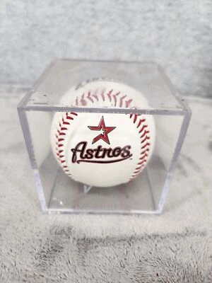 2002 Houston Astros Souvenir Baseball Ball With Clear Case - Has Ink Stains! - Image 1 of 4