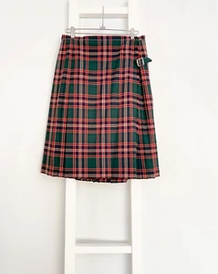 FLETCHER JONES pure new wool tartan plaid adjustable kilt skirt / sz M, L - Picture 1 of 7