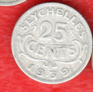 SEYCHELLES 25 CDENTS 1939 6 ARGENTO - Foto 1 di 2