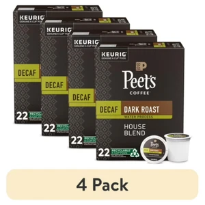 (4 pack) Peet's Coffee Decaf House Blend Premium Dark Roast Keurig K-Cup Coffee - Picture 1 of 3