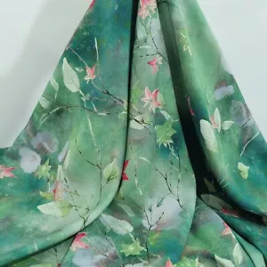 1 meter X 1.4 meter Green Leaf Pattern Viscose Fabric Cotton Soft Dress Gown - Picture 1 of 6