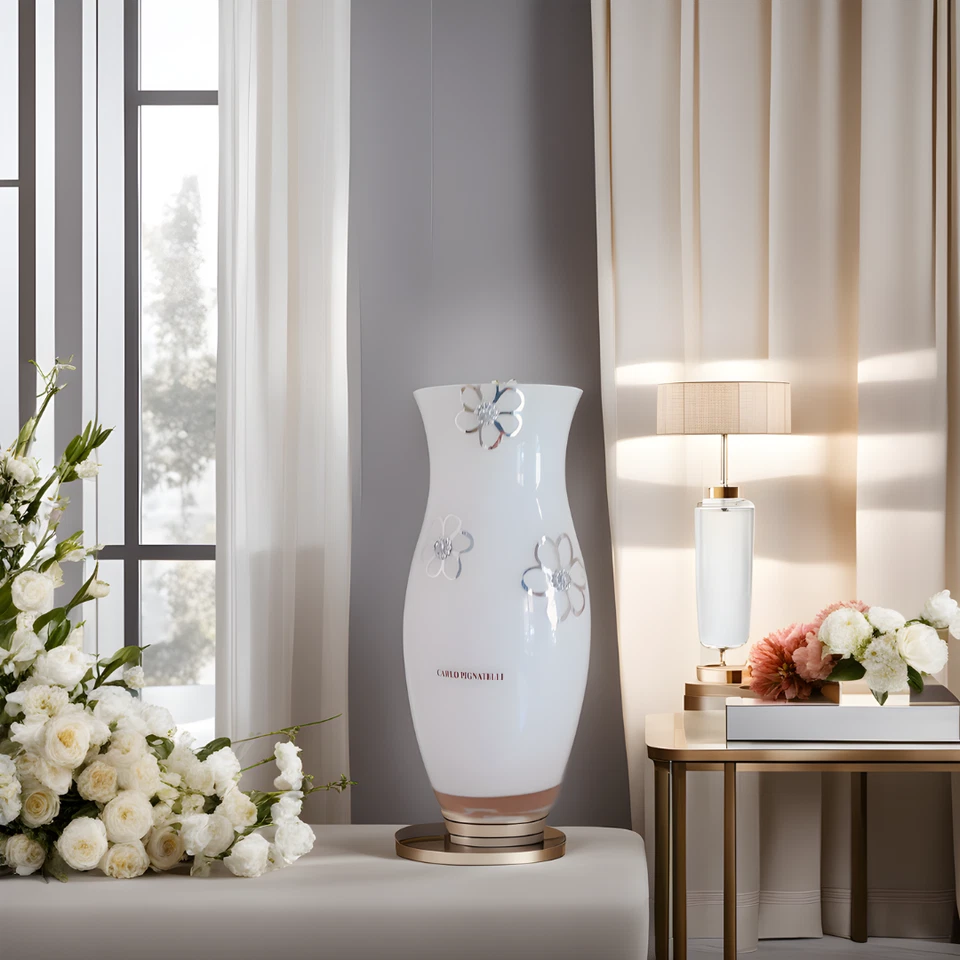 Vase Kelche Wein Blumen Glas Weiss Milch, Dekorationen Metall Strass, 2 Variante - Bild 1 von 4