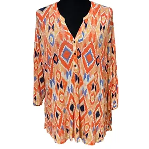 Lucky Brand Cora Geometric Popover Blouse 3/4 Sleeve Top Boho Southwestern 1X - Picture 1 of 4
