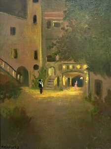 🔥 Vintage Modern TONALIST Impressionist Night Cityscape Oil Painting, CANFIELD - Picture 1 of 24