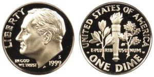 1999 P D S - ROOSEVELT DIME- GEM BU  from Mint Sets in Cello + PROOF - Picture 1 of 3
