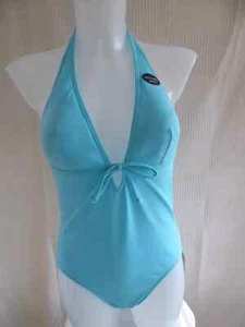 BNWT F&F size 12 turquoise h'neck lined front pad cup swimming costume - Picture 1 of 9