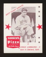 1975 Shakey's Pizza "WEST COAST GREATS" -#5 ERNIE LOMBARDI (Cincinnati Reds)