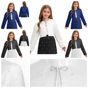Kid Girl Shrug Pearls Decorated Cardigan Church Wrap All-matched Bolero Satin - Picture 1 of 41