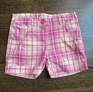 Nike Golf Girl’s sz. M DriFit Pink Beige Plaid Cuffed Shorts NWOT - Picture 1 of 5