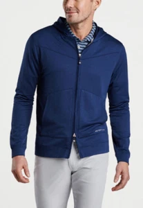 PETER MILLAR Crown Sport Beaumont Performance Full-Zip Hoodie NAV Navy Blue Sz M - Picture 1 of 13