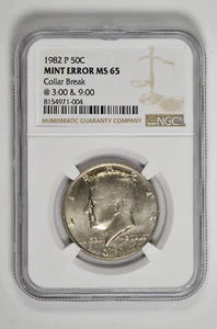 1982 P 50C Kennedy Half Dollar NGC MS 65 Mint Error Collar Break New Holder - Picture 1 of 2