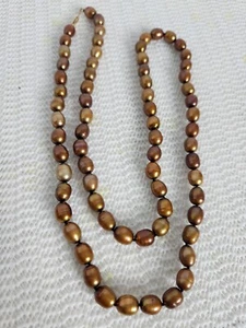 Freshwater Pearl Necklace 14k Clasp 30"  Bronze Copper Brown 68 grams - Picture 1 of 12