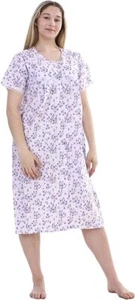 Ladies' Poly Cotton Floral Short Sleeve Button Through Nightdress Nightie - Picture 1 of 13