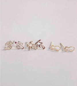 Fashion Ladies Petite Cactus Palm Tree Pineapple Gold plated earring set of 3  - Bild 1 von 1
