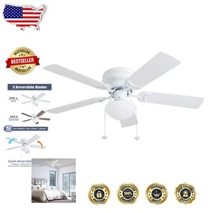 Transitional Flush Mount Ceiling Fan: 42 Inches with LED Light for Cozy Spaces - Picture 1 of 16