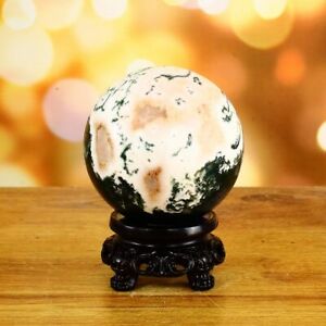 541g Natural Moss Agate Ball Quartz Crystal Sphere Reiki Meditation Decoration