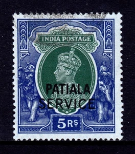 INDIA (PATIALA) — SCOTT O76 — 1945 5r KGVI OFFICIAL — USED — SCV $125 - Picture 1 of 2