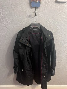 Jones New York Jacket Womens Black Hood Zip Up Rain Coat Size Large - Picture 1 of 6