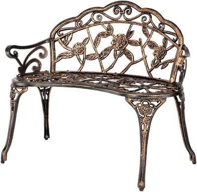 VINGLI 38.5" Patio Park Garden Outdoor Metal Rose Bench,Cast 38.5", Bronze  - Image 1 of 4