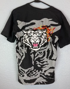 Members Only Shirt Mens Small Black Tiger Flames Embroidered Graphic Streetwear - Picture 1 of 9