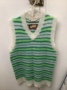 Marni Fuzzy Wuzzy Mohair Iconic Brushed Stripes V-Neck Unisex Weste Gr. L-48 Neu ohne Etikett - Bild 1 von 10