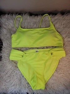 Heat Swimwear Bingo Surf Women's Medium Bikini Ribbed Neon Yellow Adjustable  - Picture 1 of 6