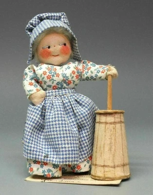 RARE ANTIQUE MILLY'S MINIATURE GRANDMA & CHURN DOLL & BOX - Image 1 of 4