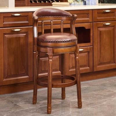 Cow top Leather Wooden Bar Stools,Seat Height 26.5'' Swivel Bar Height Chair  - Image 1 of 4