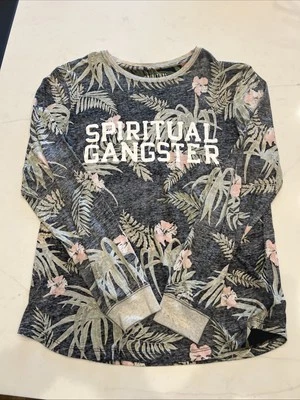 SPIRITUAL GANGSTER Yoga Sz M Leaf Print Cotton New Womens Black Pink Floral - Image 1 of 4
