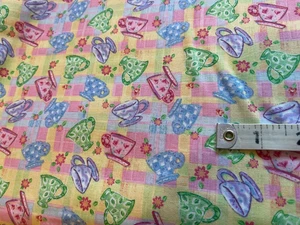 Tea Party Tea Cups Cotton Fabric BTY - Picture 1 of 2