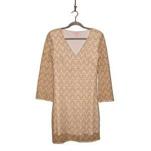Abito LILLY PULITZER $178 manica lunga giada tubino oro zig zag uncinetto piccolo - Foto 1 di 5