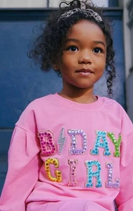 Lola And The Boys Pink Rhinestone Crystal Gem Birthday Girl Sweatshirt Size 6 - Picture 1 of 14