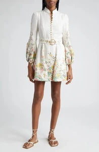 Zimmermann Damen Matchmaker Leinen Minikleid Elfenbein Blumen Größe 3 / US 10 - Bild 1 von 5