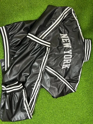 Conjunto de chándal de cuero negro para hombre ropa de calle chaqueta y pantalones de hip hop conjunto talla L Foto 1 de 4