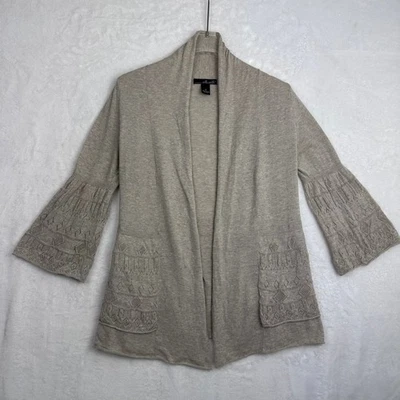 Willi Smith Women's Small Beige Open Front Cardigan Sweater Bell Sleeve Knit - Image 1 of 4
