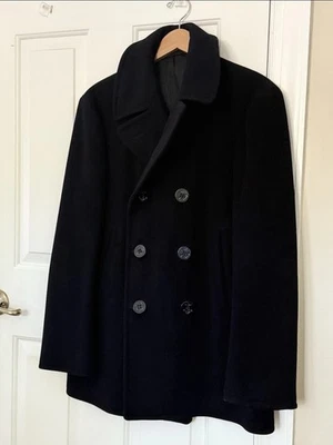 Abrigo azul marino vintage hecho en EE. UU. para hombre talla 44 X L color negro 100 % lana Foto 1 de 4