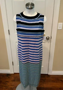 MARNI x Uniqlo Blue & Pink Striped Wool Blend Knit Sleeveless Maxi Dress, Size M - Picture 1 of 9