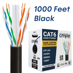 1000 FT Cat6 Cable CMR Riser 10 Gigabit Network Ethernet Cable Cat 6 Cord Black