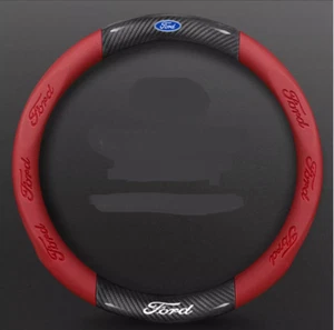 15" PU Leather+Carbon fiber Steering Wheel Cover For Ford Taurus Tourneo Transit - Picture 1 of 11