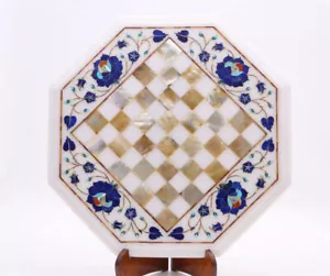 Tablero de ajedrez de mármol de 15" mesa de ajedrez incrustación lapislázuli malaquita decoración niños hogar - Imagen 1 de 9
