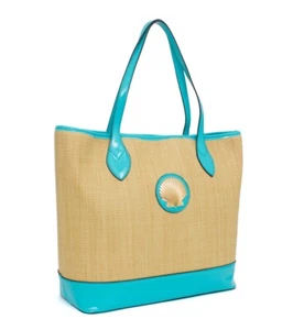 NEW Straw tote bag Gold Shell Emblem Ornament large shopper beach Summer Handbag - Picture 1 of 9