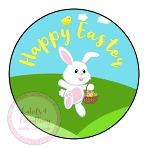 Happy Easter Egg Hunt Chicks Bunny Chocolate Eggs Sticker Sweet Cone Box Tags - Picture 1 of 1