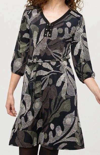 robe motifs feuillage noir manches longues Christine Laure, idéal demi saison. - Photo 1/3